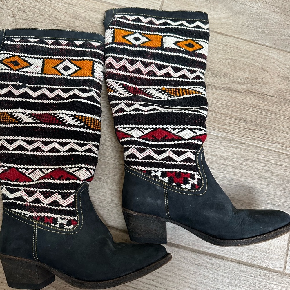 Anthropologie Black and Multicolor Knit Ankle Boots